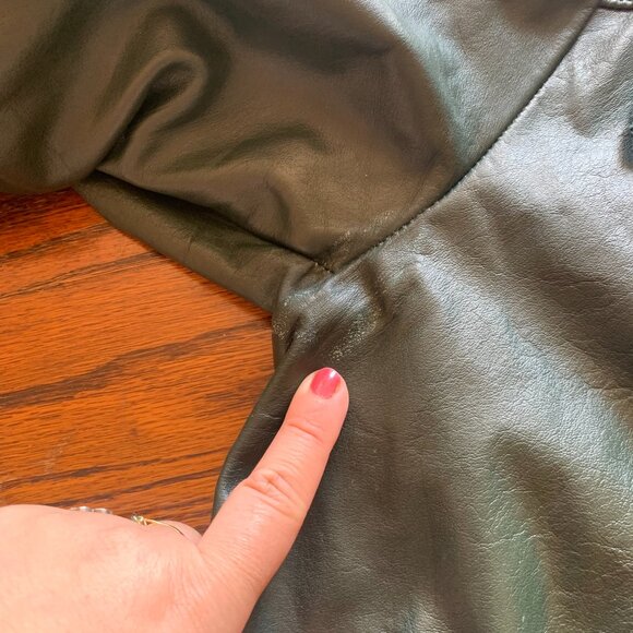 VTG Dark Green Genuine Leather Coat Jacket Sz S Fitted Pockets Unlined *Flawed* - Picture 7 of 8